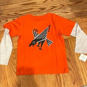 Tea Collection Orange Long Sleeve Tee with Bird Design